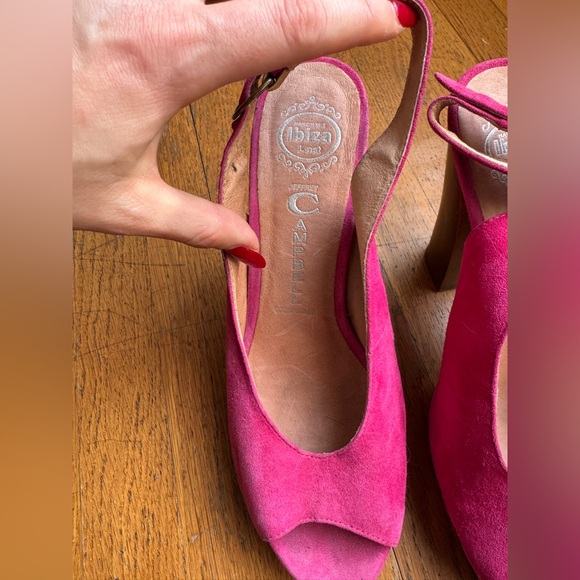 Jeffrey Campbell Pink Suede Peep Toe Heels w Wooden Heels - Picture 5 of 10